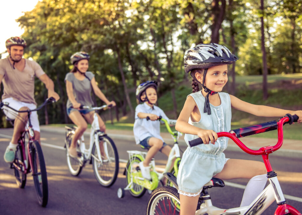 Family taking a nice bike ride together in California.