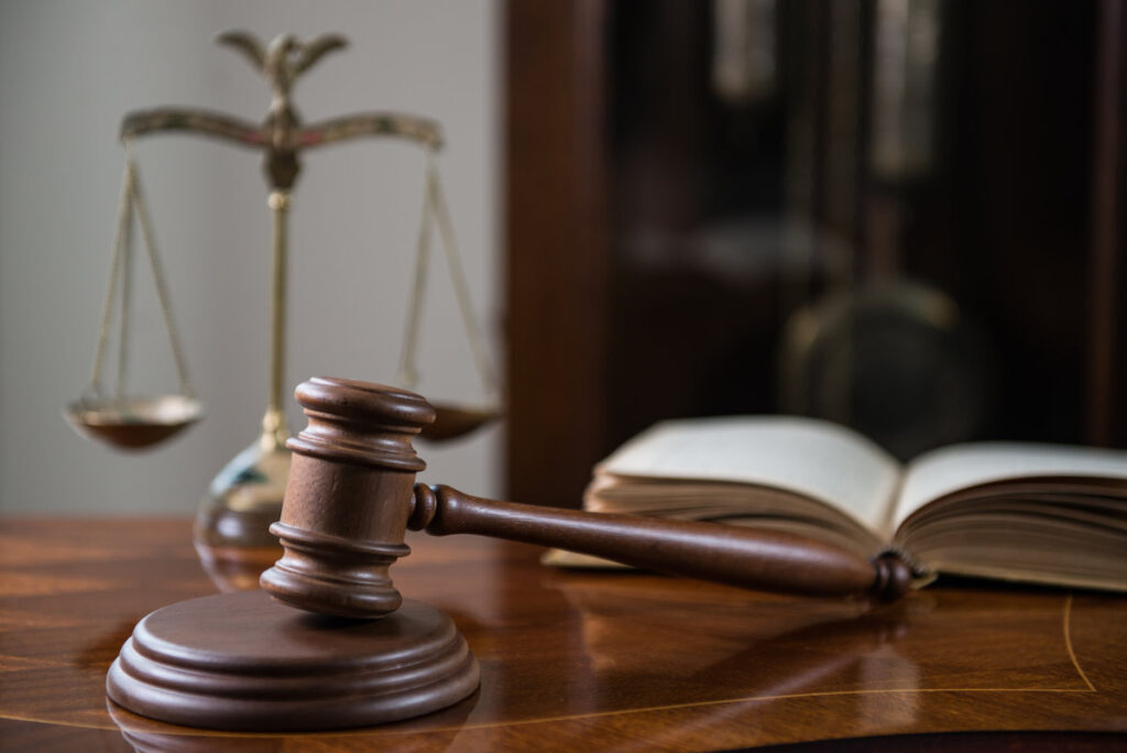 Closeup of gavel in court room