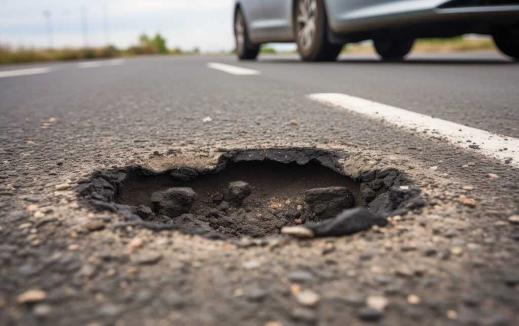 pothole on the road created with Generative AI technology